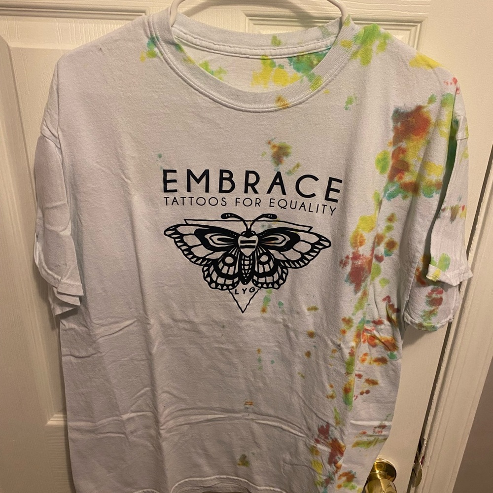 Men’s Embrace Tattoo Studio tie dye t shirt size XL